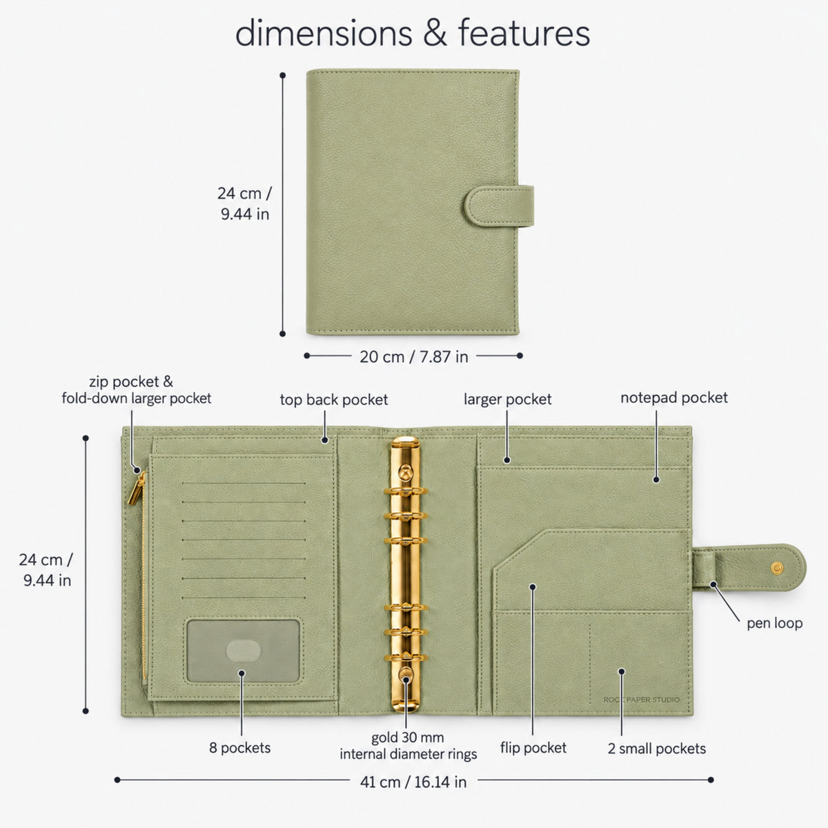 Signature A5 Binder 6-Ring Planner Cover | Sage Green