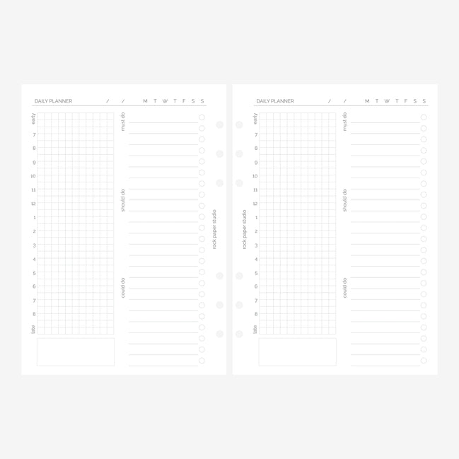 Undated A5 Daily Planner Inserts | Day Per Page | 30 days | 6 Ring Binder Refill Pages