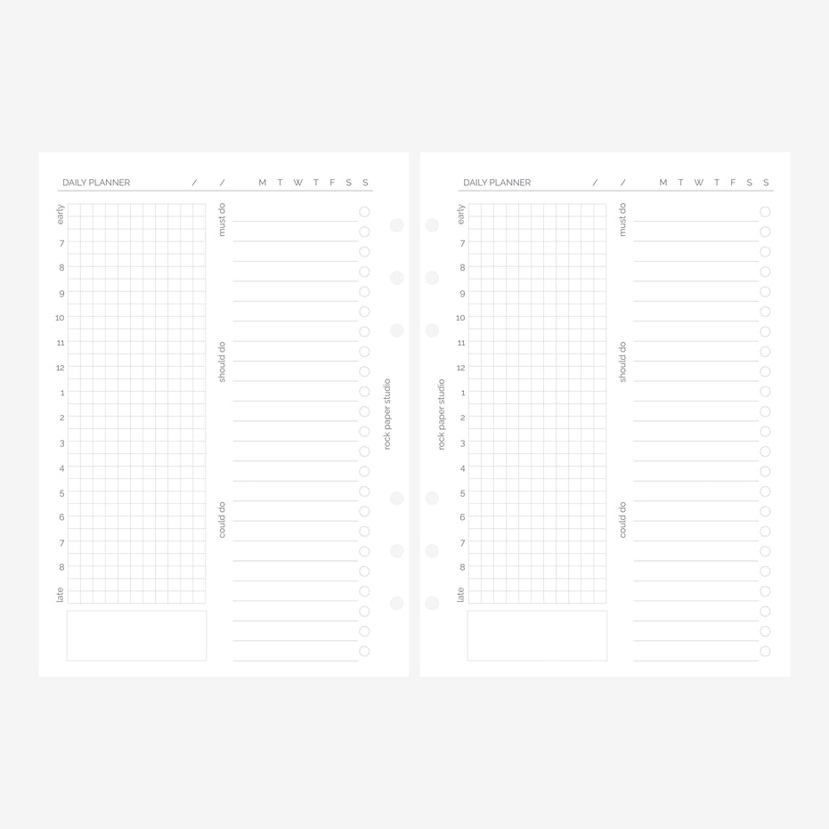 Undated A5 Daily Planner Inserts | Day Per Page | 30 days | 6 Ring Binder Refill Pages