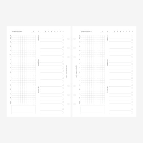 Undated A5 Daily Planner Inserts | Day Per Page | 30 days | 6 Ring Binder Refill Pages