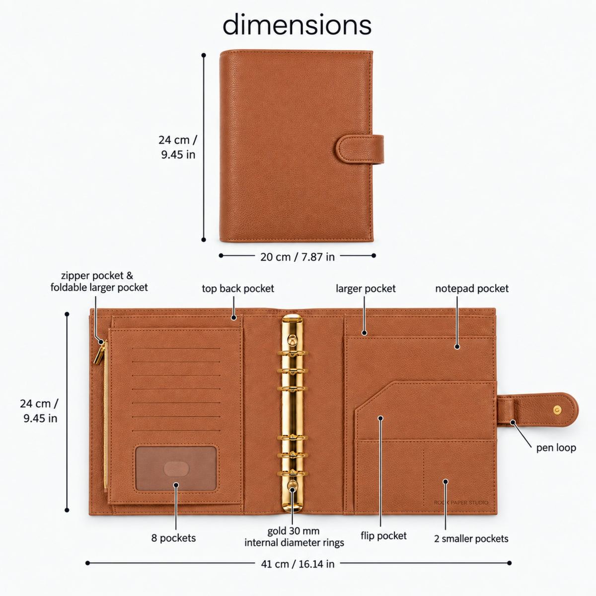 Signature A5 Binder 6-Ring Planner Cover | Saddle Brown