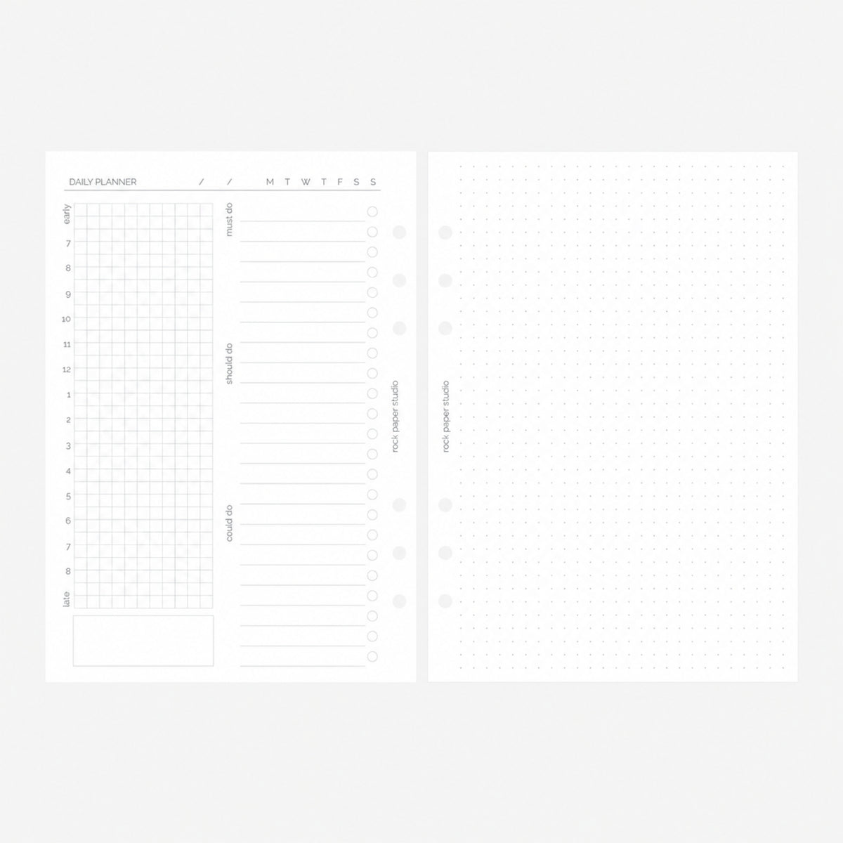 Undated A5 Daily Planner Inserts | Double Page Spread | 30 days | 6 Ring Binder Refill Pages