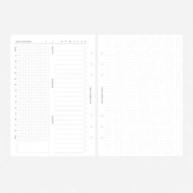 Undated A5 Daily Planner Inserts | Double Page Spread | 30 days | 6 Ring Binder Refill Pages