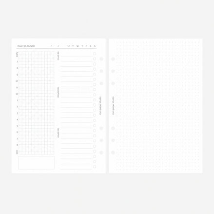 Undated A5 Daily Planner Inserts | Double Page Spread | 30 days | 6 Ring Binder Refill Pages