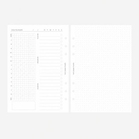 Undated A5 Daily Planner Inserts | Double Page Spread | 30 days | 6 Ring Binder Refill Pages